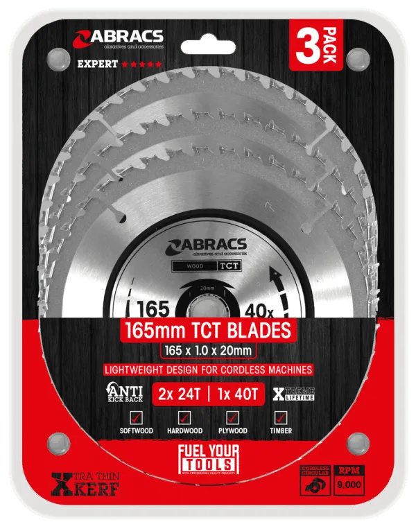 Abracs TCT 165mm Corded Circular Saw Blade Triple Pack