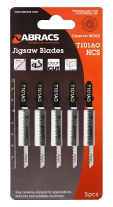 Abracs Wood Cutting Jigsaw Blades Pack of 5