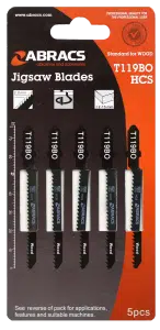 Abracs Wood Cutting Jigsaw Blades Pack of 5