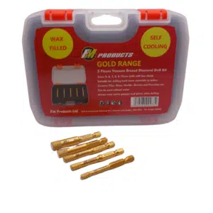 Gold Range Diamond Tile Drill Bits - Wax Filled Diamond Drill Bits - Fm Products Gold Range Wax filled tile drill set
