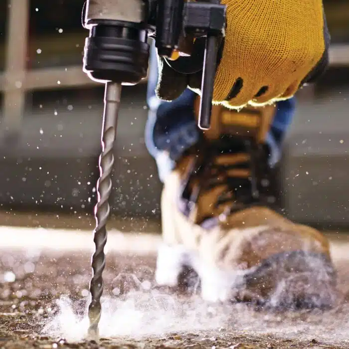 Dewalt SDS Drill and bit drilling hole