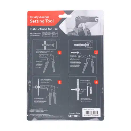 Timco Metal Cavity Anchor setting tool back packaging